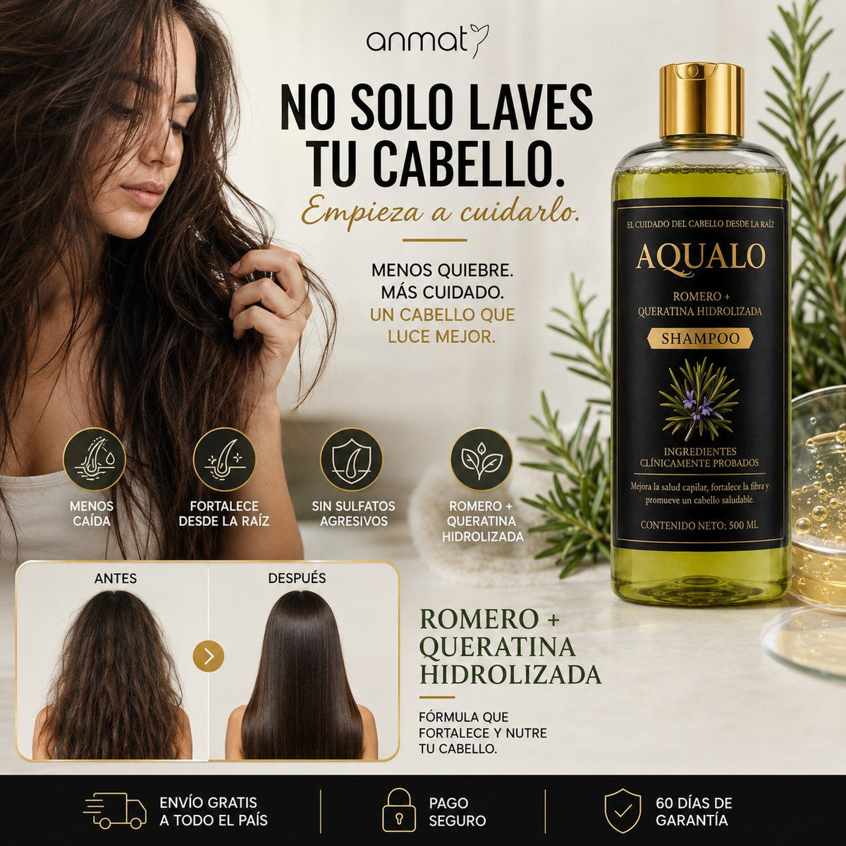 AQUALO SHAMPOO ROMERO + QUERATINA 100% RECOMENDADO